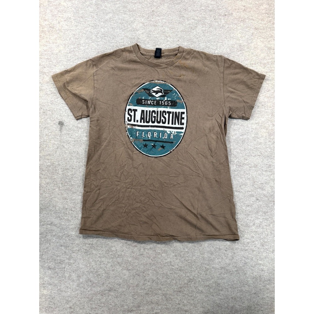Gildan St. Augustine Florida T Shirt Mens Medium Brown Graphic Print Cotton